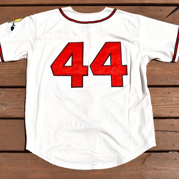 New Hank Aaron Atlanta Milwaukee Braves Cream ZIP-UP Baseball Jersey Men's Sizes - Picture 1 of 2